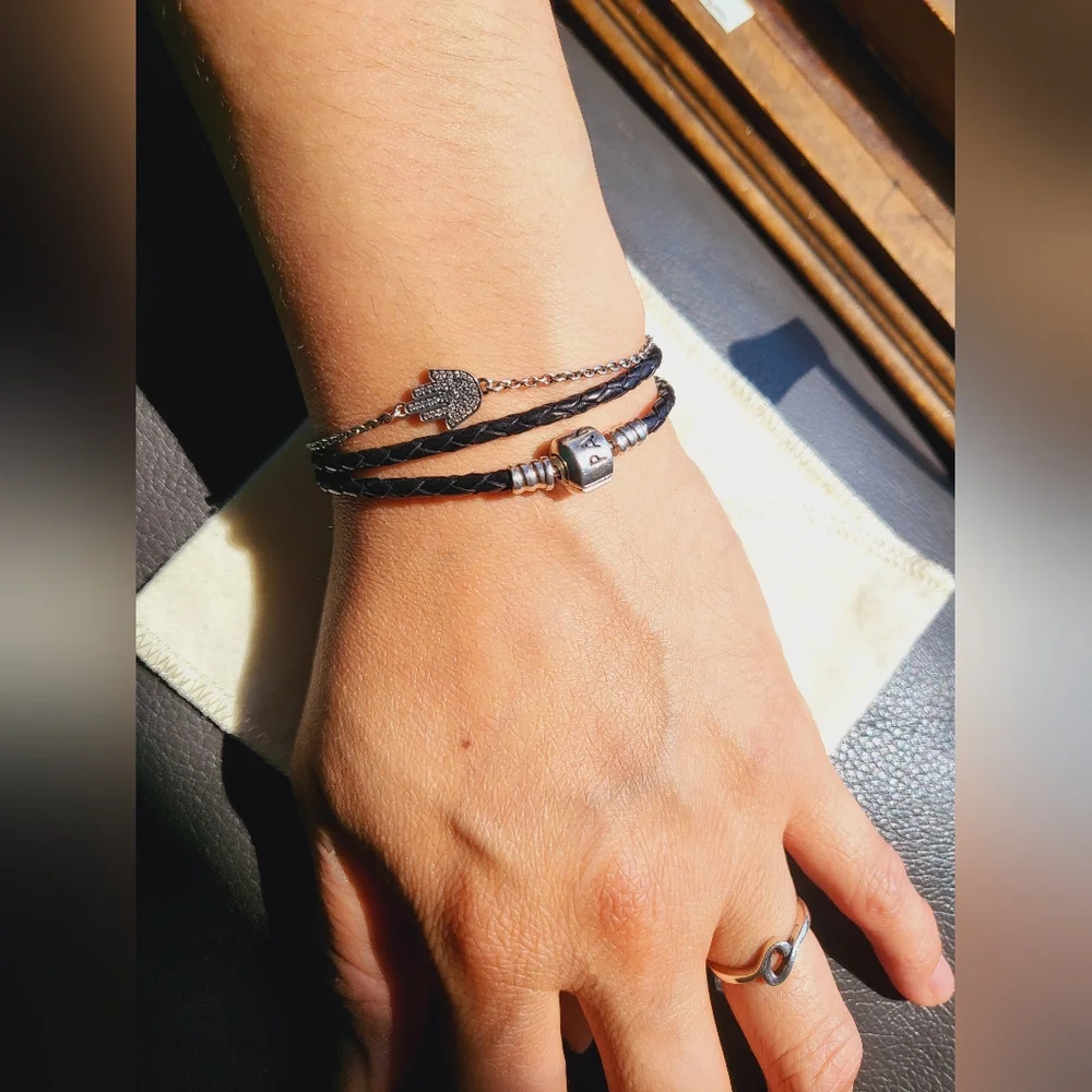 Pandora | Jewelry | Pandora Black Leather Cord Double Wrap
